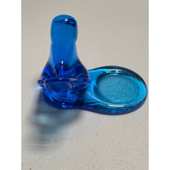 Vintage Leo Ward Signed 1994 Blue Bird Glass Votive/Candle Holder - Picture 3 of 6